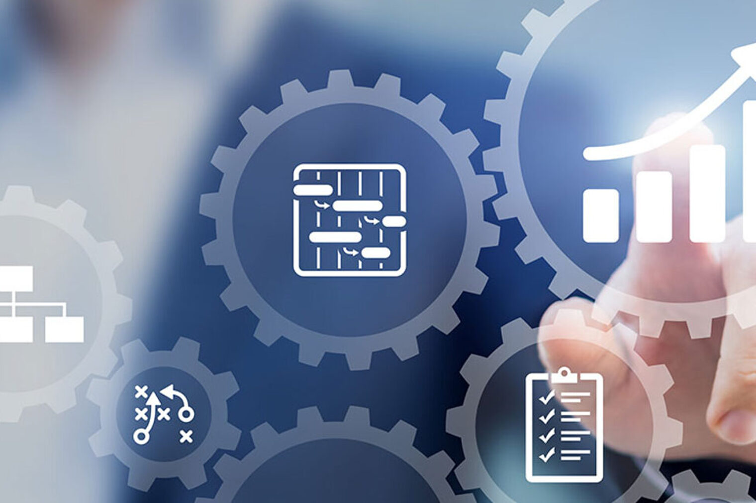 Benutzeroberfläche, Zahnradsymbolen, Zahnräder, Symbole, Diagramm, Icons, Organisation und Prozessmanagement.